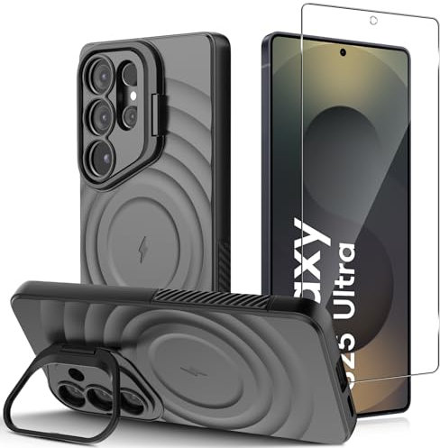 Yantree Hülle für Samsung Galaxy S25 Ultra für Magsafe, 9H Härte Schutzfolie für Panzerglas + Militärniveau Stoßfest Kratzfest Magnetische Case Handyhülle, Militärniveau Stoßfest Kratzfest, Schwarz