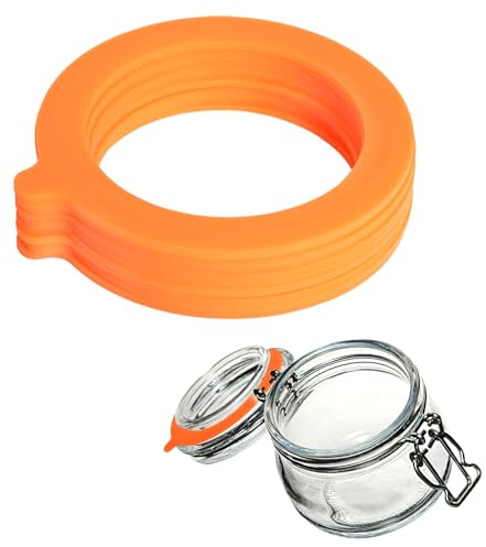 12er-Pack Silikon-Ersatzdichtungen, 70 x 95 mm, Frischhaltering, Auslaufsicherer Dichtungsring, Weicher Ersatz, Silikondichtung, für Frischhaltegläser, Glasgefäße, Einmachglas-Gummiring (Orange)
