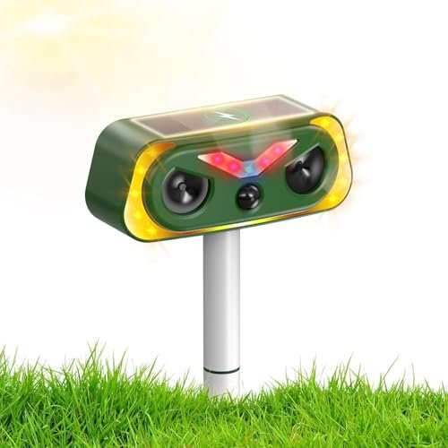 Uffylle Dualer Ultraschall Katzenschreck, 2 Modus Solar Tiervertreiber, IP68 Marderschreck mit LED Bewegungsmelder zur Abwehr von Katzen, Mardern und Hunden vertreiben Garten, 1 Stück