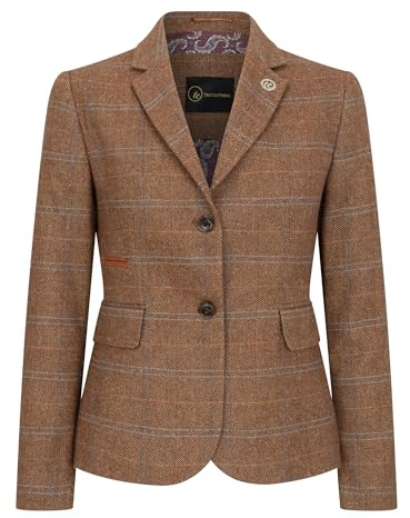 Infinity Leather Women's Tailored Fit Tweed Blazer in Herringbone Check
