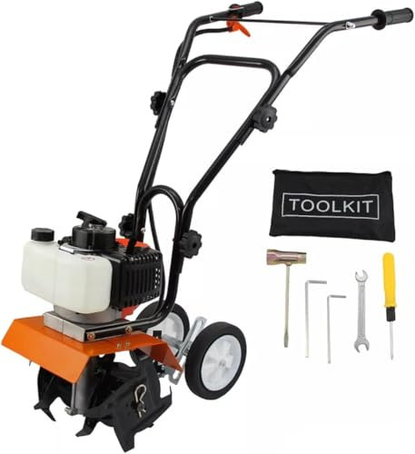 Motozappa a Scoppio, Motore 63cc, Larghezza di Lavoro 30 cm, Profondità 15 cm, Kit Attrezzi Incluso, Zappa per Terreno