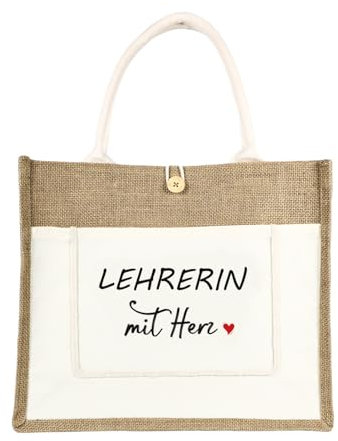 Anicy Jutebeutel Personalisiert Lehrerin mit Herz - Lehrer Geschenk Abschiedsgeschenk Lehrerin Jutebeutel zum Bemalen, Jutetasche shopper Tote Bag Jutetaschen Geschenke Danke Erzieher