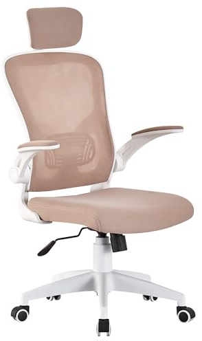 TRISENS Bürostuhl Ergonomisch Drehstuhl Schreibtischstuhl Mesh Netzstoff Office Stuhl, Farbe:Weiß/Taupe