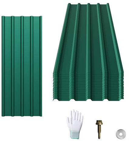 UISEBRT 12 Stück Wellplatten Dachplatten Verzinkter Stahl 115x45 cm, Trapezblech Profilblech 6.2 m² Verzinkt, Wetterfeste Dachbleche für Garage Gartenhaus, Grün ohne Struktur
