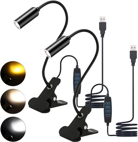 Lampe de Lecture de Lit à Pince, 2 Pièces Lampe de Bureau à Pince, Lampe à Pince, Lampe Pince pour Lit de cygne flexible à 360°, Lampe de Bureau LED avec 3 Températures de Couleur pour Lire Travailler