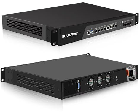 ROUAFWIT 1U Firewall Appliance 10GBe, Core i3 7100, 4 x SFP+ 82599es 10Gbe, 8 x i226V 2.5GbE LAN, OPNsense, 19 Inch Network Rackmount, DDR4 32G RAM 1TB SSD