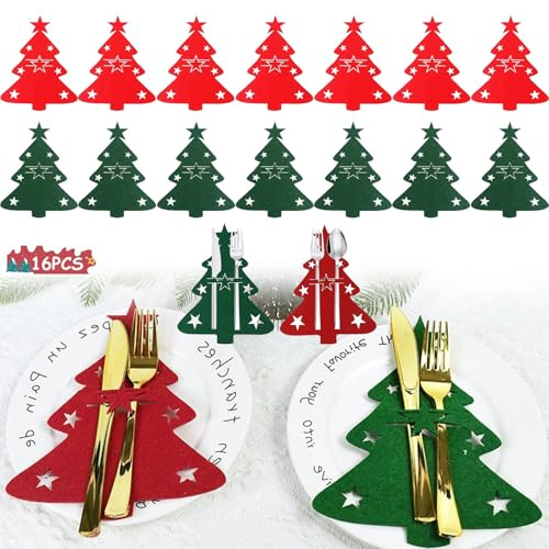 YITONGFU 16 Pièces Porte Couverts en Feutre de Noël, Sac à Couverts Noël Décorations,Porte Couvert de Noel,Couteaux Fourchettes Cuillères Vaisselle Sacs à Couverts