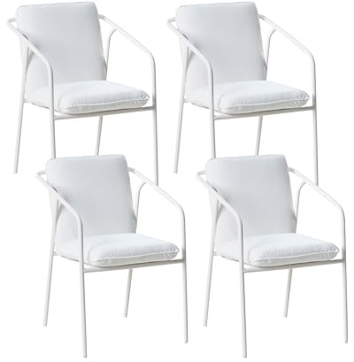 Beliani Set of 4 Garden Chairs with Cushions Powder Coated Finish Stackable Aluminium Metal White Asciano