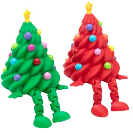Krmoau 3D Printed Christmas Tree Fidget, 2 Pieces Desk Decoration with Flexible Joints, Table Decoration Figure for Collectors, Bookshelf, Windowsill, Bedside Table