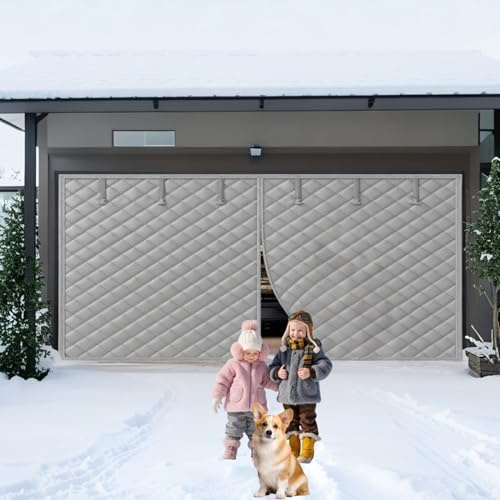 Türvorhang Kälteschutz Garagentor Isoliervorhang Mit Magneten, Rolltore Für Garage, Garagentorschutz, Thermische Isolierung Für Garage Im Wintern, Wetterfeste(Grau,W305*H244 CM)