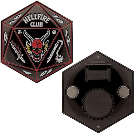 Stranger Things Hellfire Club Flaschenöffner – Offiziell lizenziertes Sammlerstück in limitierter Auflage – D20 Würfeldesign – magnetische Rückseite – 90 x 100 mm