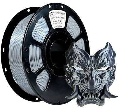 iBOSS Silk PLA Filament 1.75 mm zweifarbiges 3D-Drucker filament,glänzendes PLA Filament,Dual Color 1kg Spule (2,2 lbs),Seide Schwarz-Silber