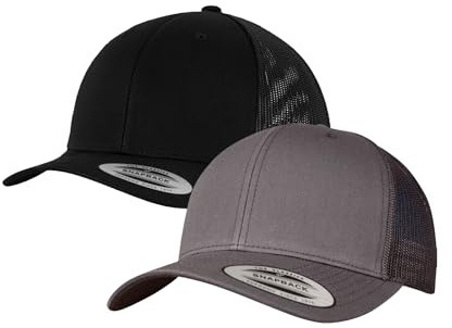 Flexfit 2er Pack Retro Trucker Cap – Klassische 6-Panel Mesh Baseball Cap mit Snapback, Unisex, One Size
