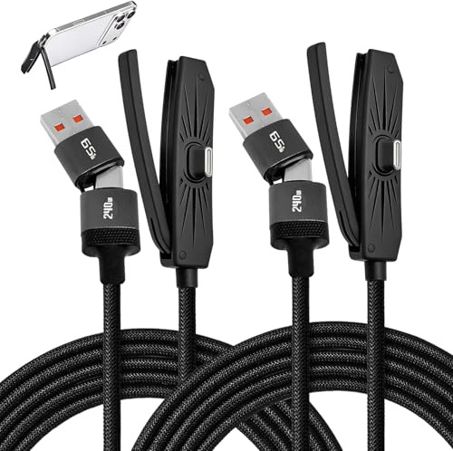 Witfoam Cable de carga con Soporte Invisible 3 en 1, Pack 2 Cables multicarcador 2M USB C a USB C y USB a USB C, carga rápida 240W/65W, conector 90°, cable cargador para móvil, tablet y portátil