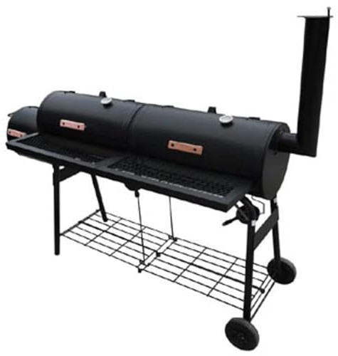 Barbecue Smoker Grill Nevada XL Schwarz: Smoker Grill Kombination zum Grillen, Räuchern, Kochen und Backen mit Feuerkammer und zwei Räucherkammern