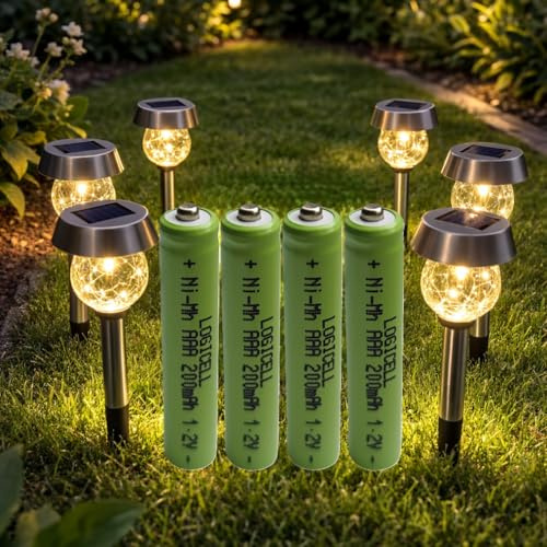 4 stück LogiCell NI-MH Akku Micro LR03 AAA 200mAh, 1,2V für Solarprodukte Solar Batterie, mit geringer Selbstentladung für Außen-Solarleuchten Solarlampen Lichterketten Wiederaufladbar