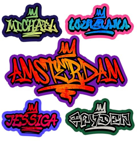 Personalized Custom Font Graffiti Name Decals Street Style Iconic Graffiti Stickers DecalsDie-Cut Waterproof Vinyl Decals UV DTF – Laptop, Water Bottle, Tumbler, Notebook, Car Gift for Men Women Kids