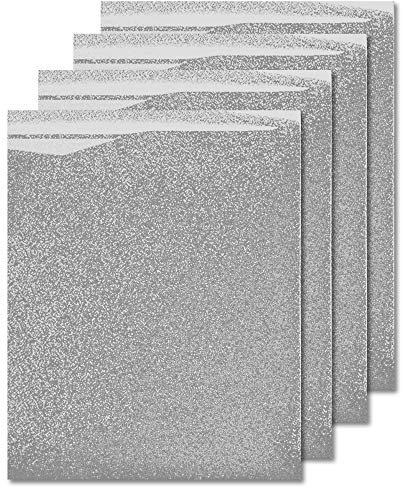 MiPremium Glitter Silver Heat Transfer Vinyl HTV, Glitter Iron On Vinyl (Pack of 4 Sheets), for T Shirts Sports Clothing, Garments & Fabrics, Easy Weed & Press Glitter Vinyl (Glitter Silver)
