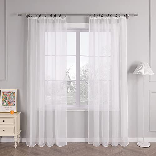 HongYa 1er-Pack Uni Gardine Transparenter Voile Schal Vorhang mit Kräuselband H/B 245/145 cm Weiß