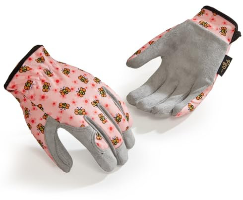 Vgo... 1 Paar Kinder Gartenhandschuhe Alter 3-9 | Atmungsaktive Gartenarbeitshandschuhe | Freien Spiel, Radfahren & DIY Sicherheitshandschuhe, Maschinenwaschbar (1 Paar, Größe M, Rosa, KID-MF7362)
