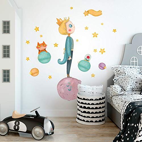 kina - Pegatina Pared Decoración Habitación Niños R00371 - Tela Ecológica, Hipoalergénico, Reposicionable, Efecto caricia, Escuela infantil - Gráficos El Principito y medir 100x30 cm