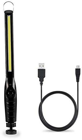 Linterna de Trabajo COB Recargable, lámpara de Inspección 600 lúmenes, LED COB Portátil Linterna con Base Magnética y Gancho para Emergencia, Taller, Automóviles