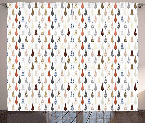 ABAKUHAUS Geometrischer Wald Rustikaler Vorhang, Tannenbaum-Motiv, Wohnzimmer Universalband Gardinen mit Schlaufen und Haken, 280 x 245 cm, Mehrfarbig