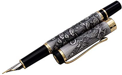 Jinhao 5000 Chinese Dragon Fountain Pen, Gray Color 18KGP Medium Nib, Luxury Business Ink Pen