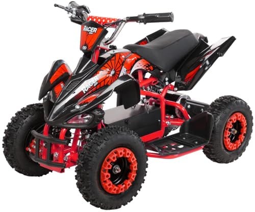 Actionbikes Motors Kinder Quad Elektro ATV Racer | 𝟑𝟔 Volt 𝟭𝟬𝟬𝟬 Watt Motor bis 𝟐𝟓 km/h - Kinderquad - Pocket Quad - Safety Touch Fußschalter - Für Kinder ab 6 Jahren (1000 Watt Schwarz/Rot)