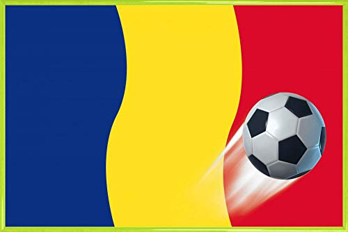 1art1 Fußball Poster Plakat | Bild und Kunststoff-Rahmen - Rumänien Länder-Flagge (91 x 61cm)