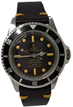 Walter Mitt Royal Marine Vintage Stahl 316L Automatik Schwarz Leder Uhr Unisex, Armband