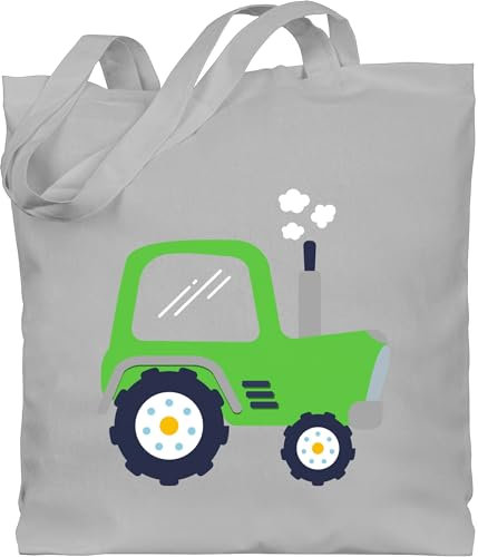 Shirtracer Baumwolltasche - Traktoren - Taschen - Kinder Traktor Grün - Unisize - Hellgrau - stoffbeutel kind stofftasche mit landwirt kita jutebeutel landwirtschaft trecker leinentasche traktorfan