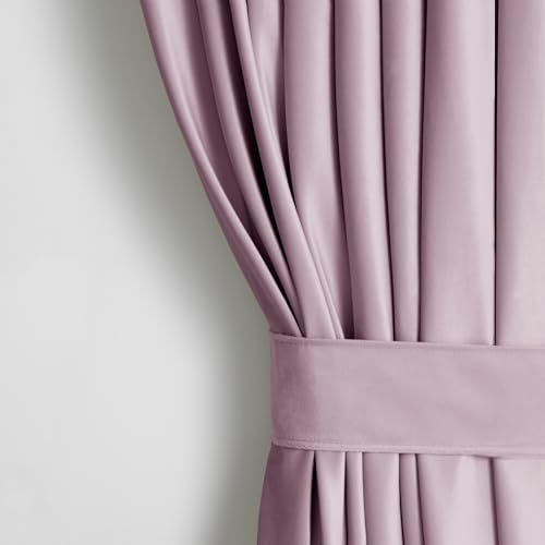 AmeliaHome Set Vorhang H 245 x B 140 cm mit Raffhalter 54 x 10 cm Velvet Optik Puderrosa 1 St. Ösenschal Samt Halbverdunkelungsvorhang Fensterdekoration Dekoschal Dekorvorhang