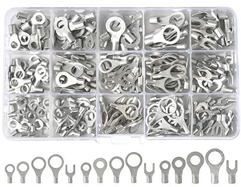 RockDIG 260PCS AWG 22-16 16-14 12-10 Copper Ring Fork Terminals Tin Plated Non-Insulated Electric Wire Connectors