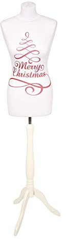 fella4stores Basic Schneiderpuppe, Merry Christmas 2, Damen Schneiderbüste aus PU Schaum, XS (32/34) mit Überzug und Holz-Dreibein, Weiß, in Höhe verstellbar, ideal für Kleiderpräsentation
