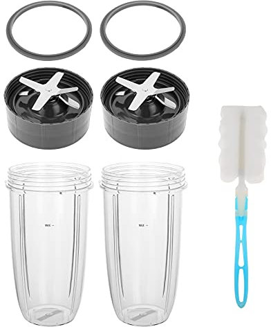 DRELD 7 Stück Mixer Ersatzteile Kompatibel mit NutriBullet Entsafter 600 W/900 W Mixer, mit 2×32oz Becher, 2×Ersatz-Extraktorklinge, 2×Gummidichtungen,1×Bürste, Nutribullet-Zubehör