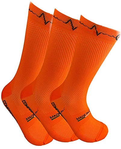 GMM Calze da Ciclismo a compressione, Unisex, per Bici e Bici su Strada, sportive, per running e padel, kit da 3,T.U. Made in Italy, ARANCIO
