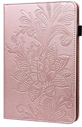 LMFULM® Hülle für Apple iPad Air/Air2 / iPad 9.7 2017-2018 (9,7 Zoll) PU Lederhülle Smart Case mit Auto Schlaf/Wach Cover Ständer Schutzhülle Flip Cover Präge Lotus Roségold