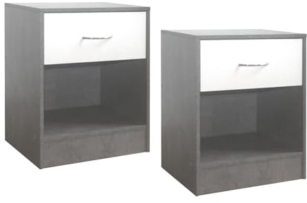 HTI living Nachtschrank 2er-Set Thekla 4050 Nachttisch Nachtkommode Beton-Weiß