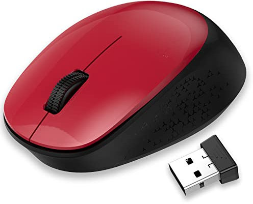 LeadsaiL Maus Kabellos, 2.4G Wireless Maus Leise mit USB Empfänger, 1600 DPI Optical Tracking, 3 Tasten Mäuse, Für Links- und Rechtshänder, Kompatibel mit PC, Mac, Laptop, Windows - Rot