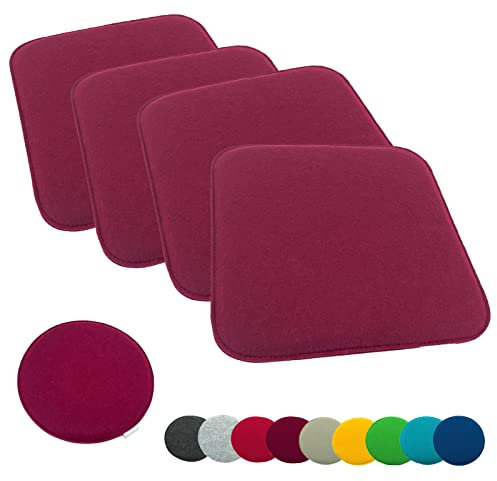 heimtexland ® 4er Pack Sitzkissen Filz Stuhlkissen Bodenkissen Polster Stuhlauflage Indoor Outdoor Kissen eckig Typ631 Filzkissen Bordeaux rot 35x35 cm 4 Stück