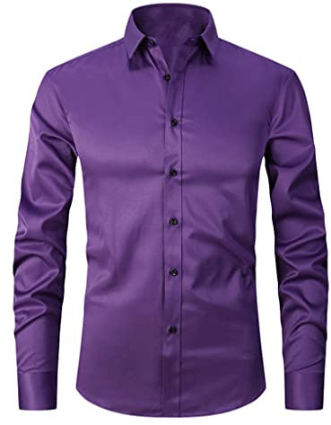 JIER Hommes Chemises habillées à Manches Longues Formelles décontracté Affaires Chemises pour Coupe régulière Mariage Travail Chemise Solide Satin Stretch Chemise (Violet foncé,4XL,4XL)