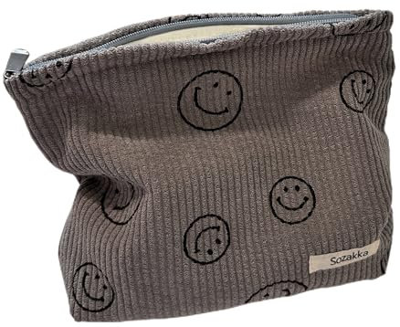 Kosmetiktasche für Damen – Cord-Kosmetiktasche, ästhetische Damenhandtaschen, Geldbörsen, lächelnde Punkte, Make-up-Organizer, Aufbewahrung, Make-up-Tasche, Mädchen-Etui, A-grau, Kawaii süße