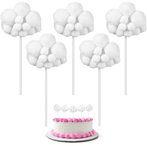 Amosfun 5 StüCk Wolkenform Kuchen Topper, Geburtstagstorte Dekoration, 3D Wolken Cupcake Toppers FüR Party, Weiß