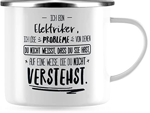 JUNIWORDS Emaille-Tasse, Ich Bin Elektriker, ich löse Probleme, von denen du Nicht weißt, DASS Sie hast, Weise, Nicht verstehst, Silber (5001929)