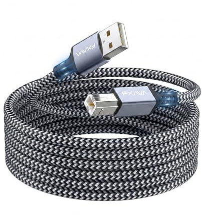 FXAVA USB Printer Cable 20 Foot - Nylon Braided High Speed Long USB2.0 A to B Printer Cord for HP, Canon, Epson, Dell, Brother, Lexmark, Xerox, Scanner & MIDI