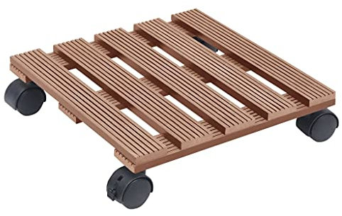 Makastle WPC Pflanzenroller witterungsbestaendig 100 kg Tragkraft, Rollbrett Pflanzen, Blumenroller für Innenbereich, Kübelroller für den Innen- sowie Außenbereich, 2 Stk. Braun 30x30x7,5 cm