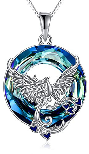 TOUPOP Phoenix-Halskette für Damen s925 Sterlingsilber Phoenix Kette für Frauen, Phoenix-Schmuck mit Blau Kristall-Phoenix-Geschenke für Phönix-Liebhaber