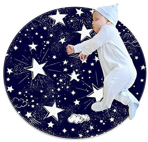 WOSHJIUK Teppich,Blaue Sterne und lila Raum,Runde Teppiche für Wohnzimmer Bodenmatte 28x28 Zoll Rutschfester Teppich