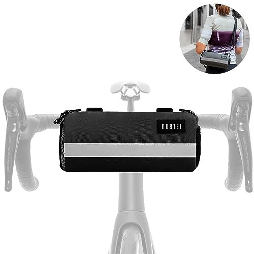 Handlebar Bag for Road, Gravel and BTT – Bike Packaging with Removable Shoulder Strap and Waterproof Zip – 23 x 10 cm – 2L (Black)